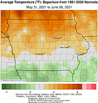 Average statewide temperatures for the week of May 31-June 6