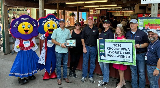 Secretary Mike Naig congratulated Beattie's Melon Patch for winning the third annual “Choose Iowa Favorite Fair Food” contest at the 2026 Iowa State Fair. 