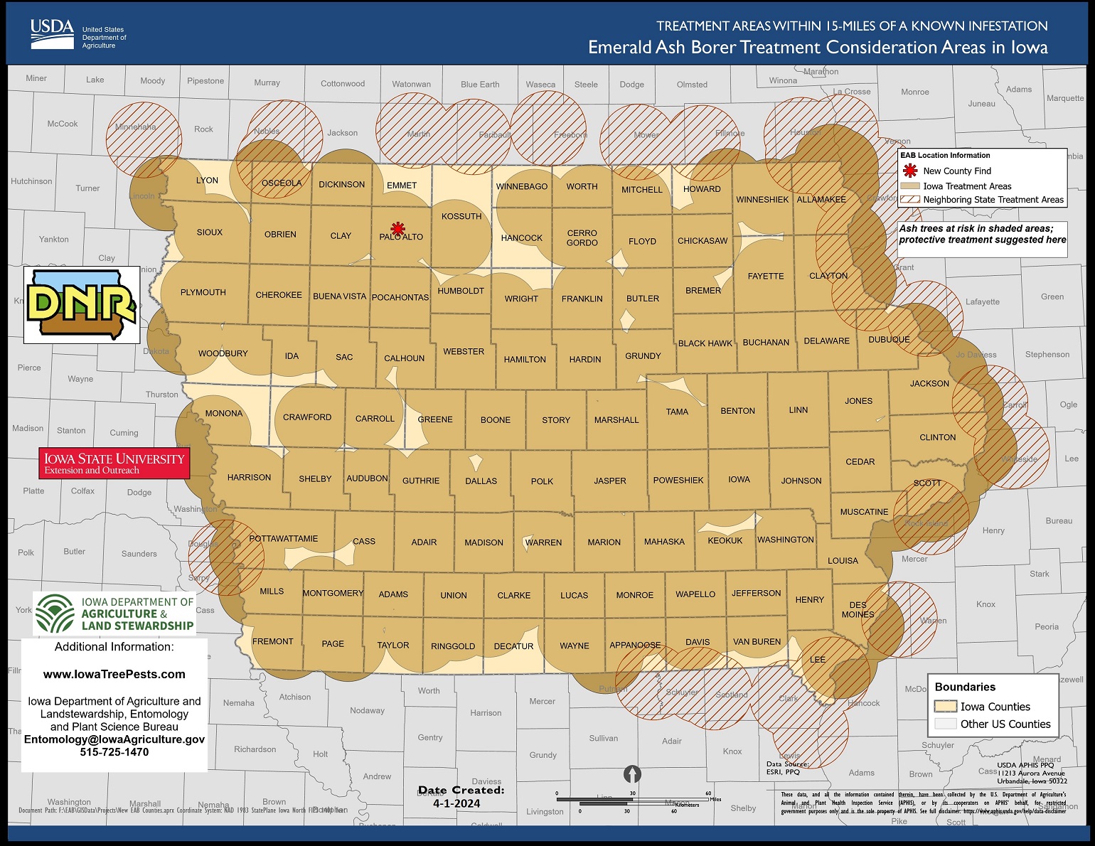 map of eab in iowa counties